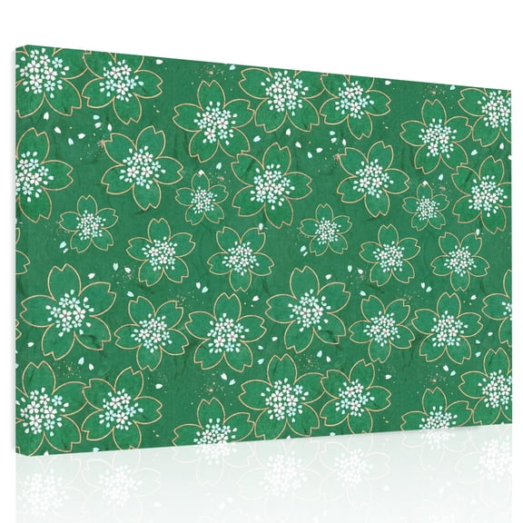 White Cherry Blossom Canvas Print Wall Art, Japanese Style Floral Mint Green Wall Decor Modern Artwork Paintings Pictures for Living Room Framed and Stretched Ready to Hang 24" x 32"
