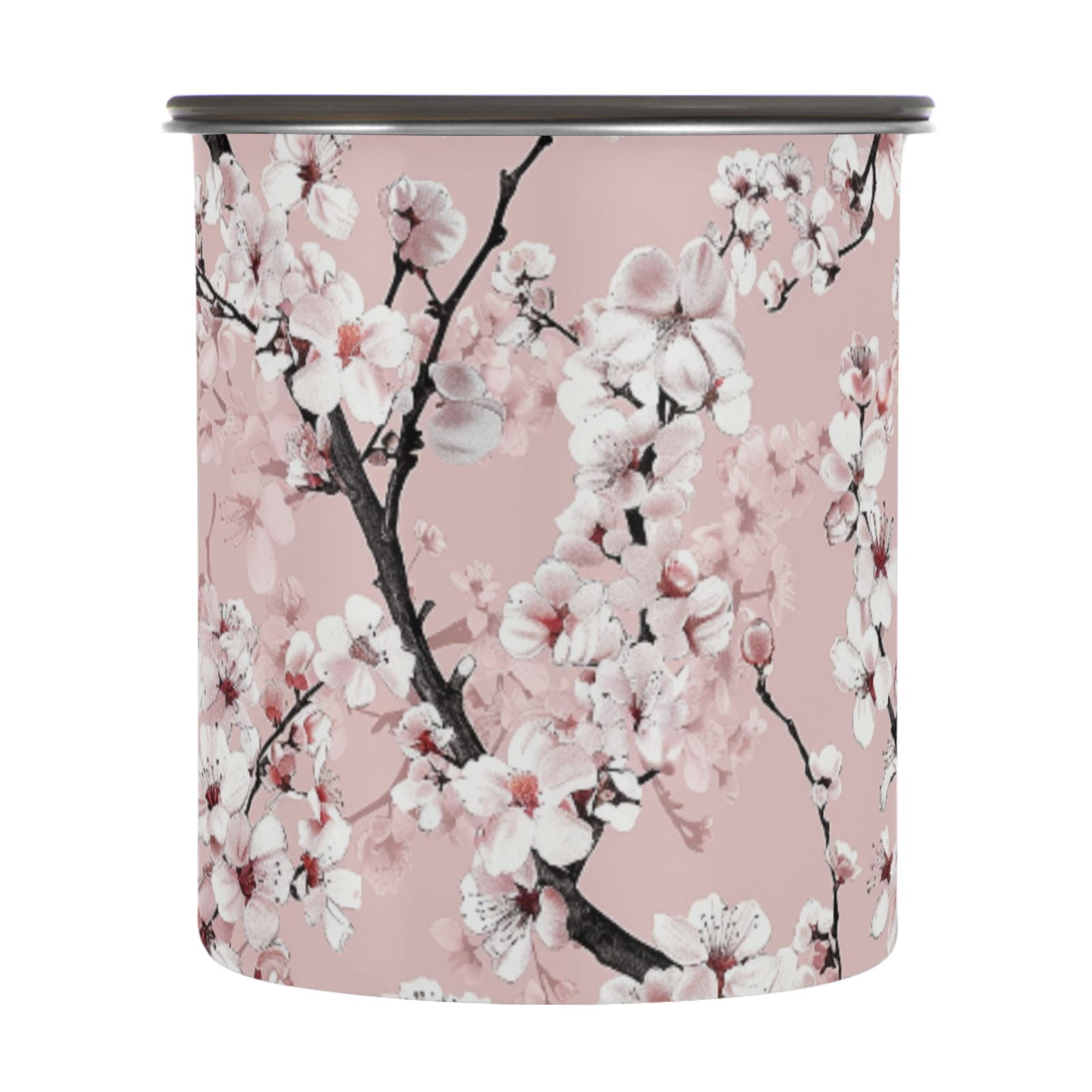 White Cherry Blossom Flower Floral Airtight Coffee Bean Canister 30oz Food Storage Containers with Lids For Gournd, Tea, Sugar, Flour, Rice, Cereal, Candy Cookie Jar