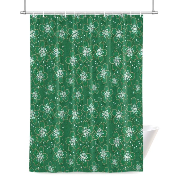 White Cherry Blossom Shower Curtain, Japanese Style Floral Mint Green Waterproof Shower Curtain Set with 12 Hooks Lightweight Bath Curtains Fabric Bathroom Decor 72x84 Inches