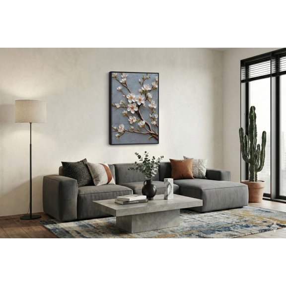 White Cherry Blossom Textured Flower Branch Spring Botanical Wall Art Unframed Paper Print