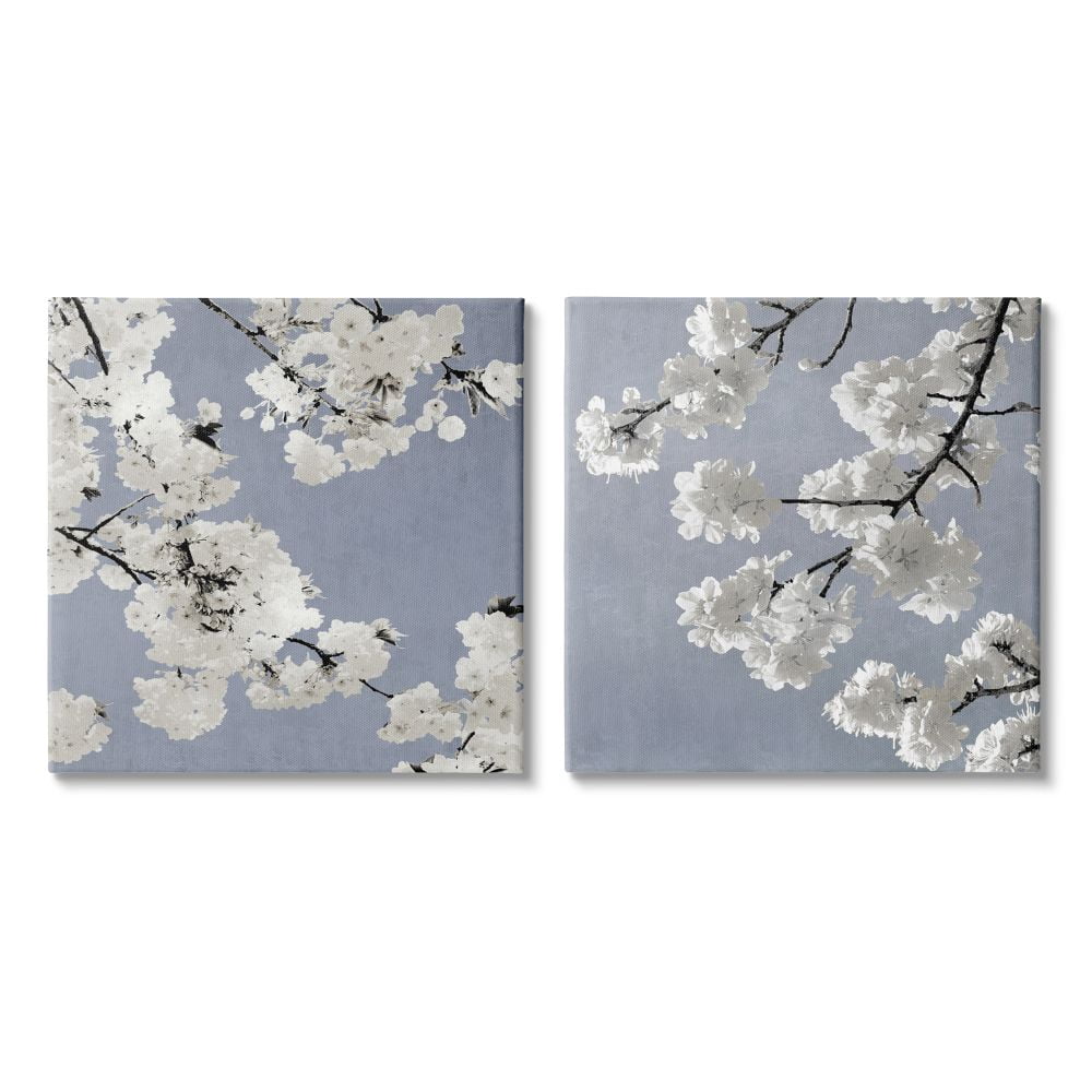 White Cherry Blossom Tree Branches over Blue Botanical & Floral Gallery-Wrapped Canvas Print Wall Art, Set of 2, 17x17