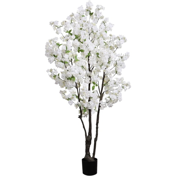 6FT Artificial Cherry Blossoms Tree Indoor Faux Cherry Blossom Tree White for Home Decor