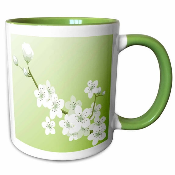 White Cherry Blossoms on a Green Background 11oz Two-Tone Green Mug mug-203050-7