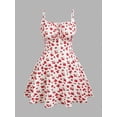 thumbnail image 1 of White Cherry Print Fit & Flare Mini Dress With Spaghetti Straps And Tie Front, 1 of 5