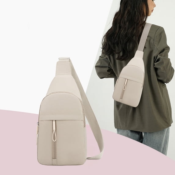 White Chest Bag Crossbody Sling Pack, Lightweight Sports Fanny Pack with Multiple Pockets for Essentials