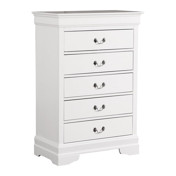 White Chest For Bedroom - Traditional Style With Safe Metal Guides Curved Mouldings Construction Spacious Secure Bases & Particle Board Drawers