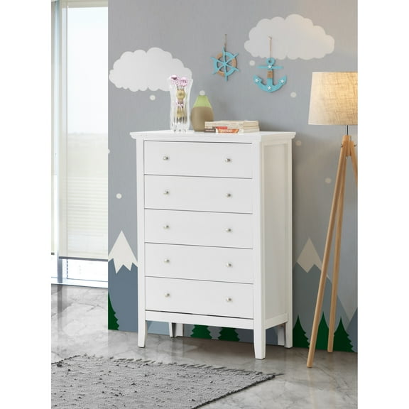 White Chest - G1339 By Glory Furniture Particle Board Construction Fully Assembled Bedroom Dresser Affordable Price, Metal Hardware