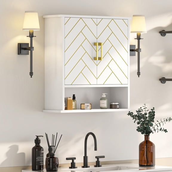 White Chevron Pattern Bathroom Wall Mount Cabinet