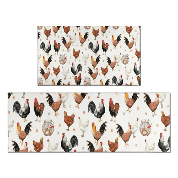 White Chicken Egg Pattern Kitchen Rugs Sets Of 2,Anti Fatigue Kitchen Mat Rugs Non Slip Washable,Decorative Kitchen Floor Mats for Kitchen,Sink,Laundry,17"x30"+17"x47"