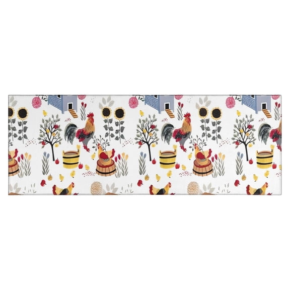 White Chicken Farm Pattern Kitchen Rug Mat,Kitchen Runner Rugs Non Skid Washable,Decorative Kitchen Floor Mats for Kitchen,Sink,Laundry,17"X47"