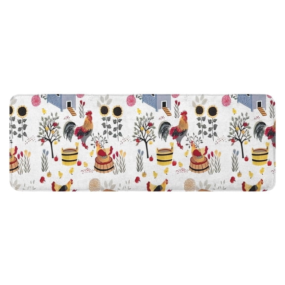 White Chicken Farm Pattern Kitchen Rug Mat,Kitchen Runner Rugs Non Skid Washable,Decorative Kitchen Floor Mats for Kitchen,Sink,Laundry,17"x47.2"