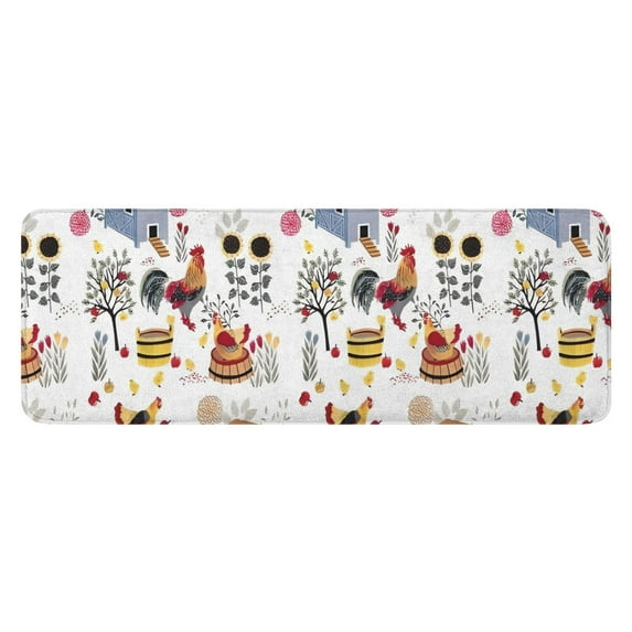White Chicken Farm Pattern Kitchen Rug Mat,Kitchen Runner Rugs Non Skid Washable,Decorative Kitchen Floor Mats for Kitchen,Sink,Laundry,17"x47.2"