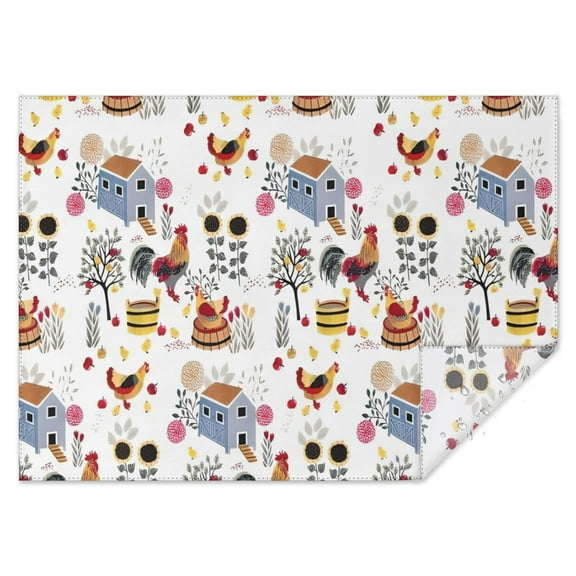 White Chicken Farm Pattern Rectangle Tablecloth 60"x84",Waterproof Polyester Rectangle Table Cloth, Wipeable Spillproof Polyester Tablecloth for Dining, Camping, Indoor and Outdoor