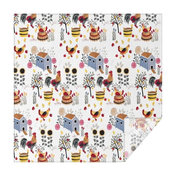 White Chicken Farm Pattern Square Tablecloth,Waterproof Square Table Cover,Wipeable Spillproof Washable Table Cover for Home Kitchen Party Decor 52"x52"(132x132cm)