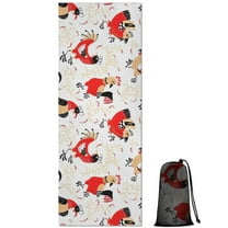 White Chicken Folk Pattern Hot Yoga Mat Towel Non Slip for Hot Yoga - Quick-Drying Yoga Mat Cover with 4 Corner Pockets with Travel Bag - Hot Yoga Towel Non Slip Grip Moisture Wicking Sweat 70"x26"