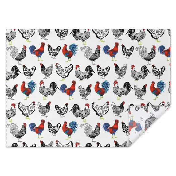 White Chicken Folk Pattern Rectangle Tablecloth 60"x84",Waterproof Polyester Rectangle Table Cloth, Wipeable Spillproof Polyester Tablecloth for Dining, Camping, Indoor and Outdoor