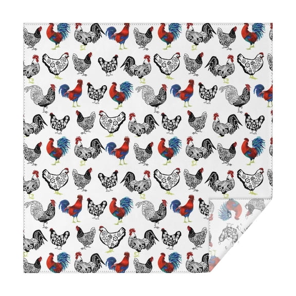 White Chicken Folk Pattern Square Tablecloth,Waterproof Square Table Cover,Wipeable Spillproof Washable Table Cover for Home Kitchen Party Decor 42"X42"(107x107cm)