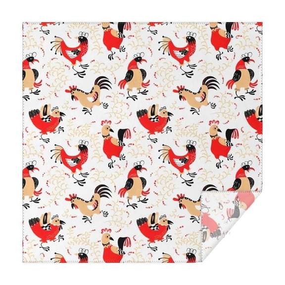 White Chicken Folk Pattern Square Tablecloth,Waterproof Square Table Cover,Wipeable Spillproof Washable Table Cover for Home Kitchen Party Decor 42"X42"(107x107cm)