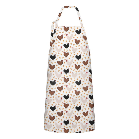 White Chicken Heart Pattern Apron-Garden Aprons for Women with Pockets-Cotton Linen Waterproof Kitchen Cooking Gardening Aprons Adjustable for Kitchen,Cooking,BBQ and Salon 33x27 Inch