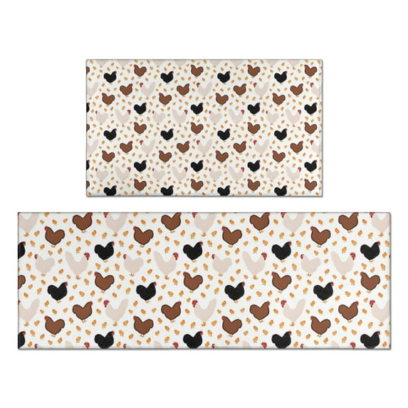 White Chicken Heart Pattern Kitchen Rugs Sets Of 2,Anti Fatigue Kitchen Mat Rugs Non Slip Washable,Decorative Kitchen Floor Mats for Kitchen,Sink,Laundry,17"x30"+17"x47"
