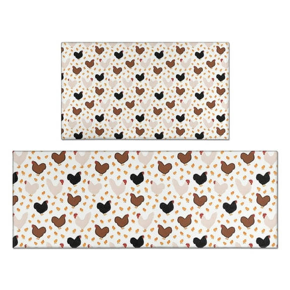 White Chicken Heart Pattern Kitchen Rugs Sets Of 2,Anti Fatigue Kitchen Mat Rugs Non Slip Washable,Decorative Kitchen Floor Mats for Kitchen,Sink,Laundry,17"x30"+17"x47"