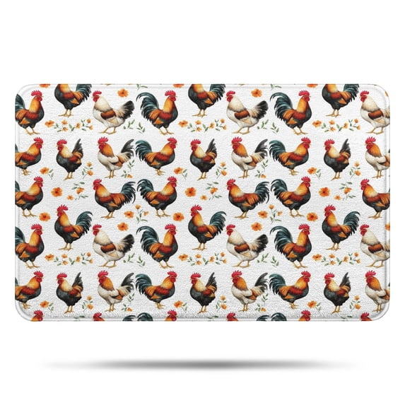 White Chicken Orange Flower Pattern Bathroom Rugs Mat,Non Slip Microfiber Bathroom Rug,Rubber Backing,Soft Bathroom Mats for Bathroom Floor,Tub and Shower,17x27in(43x68cm)