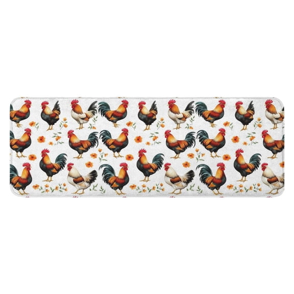White Chicken Orange Flower Pattern Kitchen Rug Mat,Kitchen Runner Rugs Non Skid Washable,Decorative Kitchen Floor Mats for Kitchen,Sink,Laundry,17"x47.2"