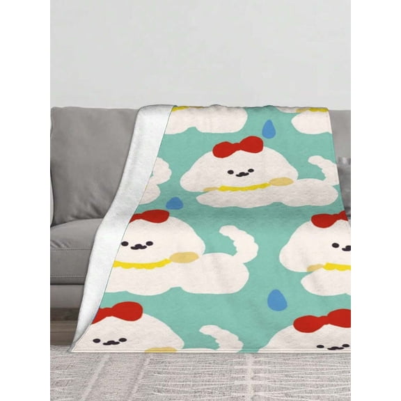 White Chicken With Red Bow Flannel Fleece Blanket, 290g Soft Cozy Throw 290GSM Flannel Blanket Ultra-Soft Velvety Anti-Allergy For Bed Sofa Camping Travel Gift