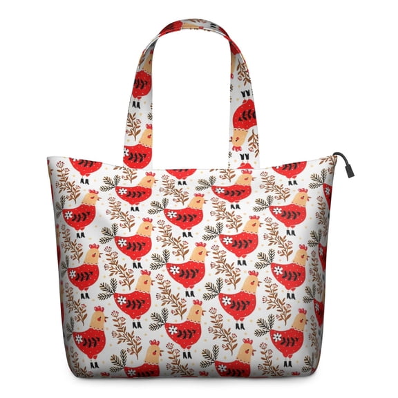 White Chicken Red Chicken Pattern Travel Tote Bags for Women Carry On,Large Weekender Bags for Women Travel,Multi Functional Duffle Bag for Work,Shopping,Sports