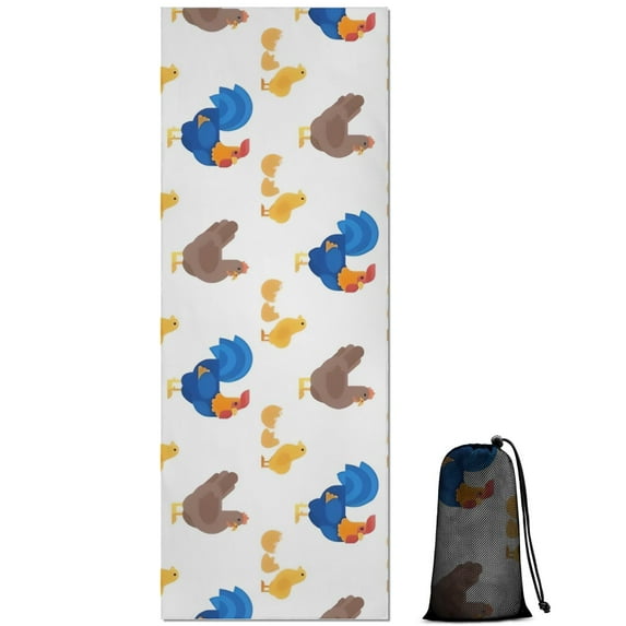 White Chicken Rooster Chick Pattern Hot Yoga Mat Towel Non Slip for Hot Yoga - Quick-Drying Yoga Mat Cover with 4 Corner Pockets with Travel Bag - Hot Yoga Towel Non Slip 70"x26"
