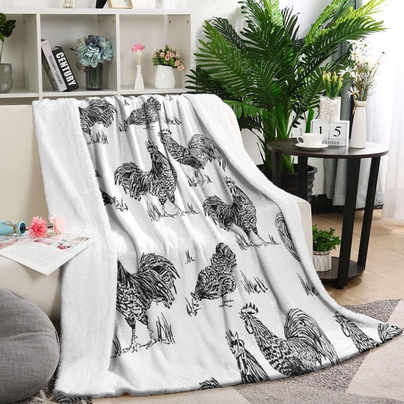 White Chicken Sketch Pattern Blanket,Comfortable Soft Flannel Throw Blanket,All Season,Warm Lightweight Blankets for Sofa Bed Couch Living Room Chair,40"x50"