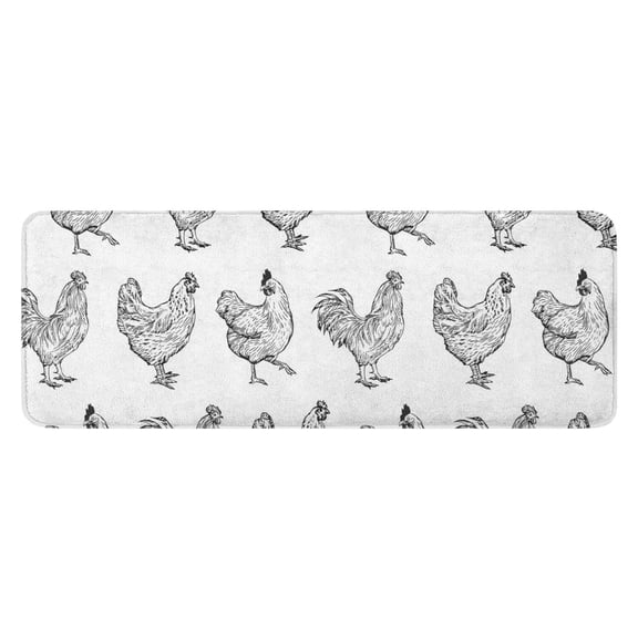 White Chicken Sketch Pattern Kitchen Rug Mat,Kitchen Runner Rugs Non Skid Washable,Decorative Kitchen Floor Mats for Kitchen,Sink,Laundry,17"x47.2"