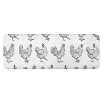White Chicken Sketch Pattern Kitchen Rug Mat,Kitchen Runner Rugs Non Skid Washable,Decorative Kitchen Floor Mats for Kitchen,Sink,Laundry,17"x47.2"