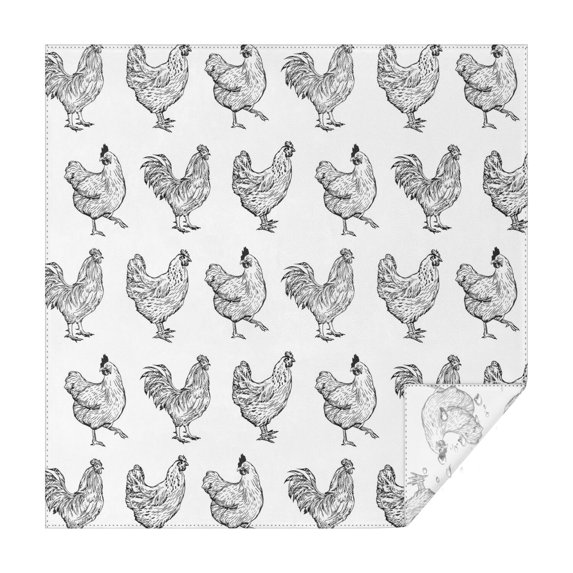 White Chicken Sketch Pattern Square Tablecloth,Waterproof Square Table Cover,Wipeable Spillproof Washable Table Cover for Home Kitchen Party Decor 42"X42"(107x107cm)