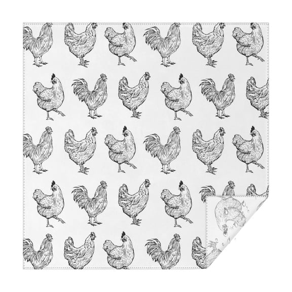 White Chicken Sketch Pattern Square Tablecloth,Waterproof Square Table Cover,Wipeable Spillproof Washable Table Cover for Home Kitchen Party Decor 52"x52"(132x132cm)