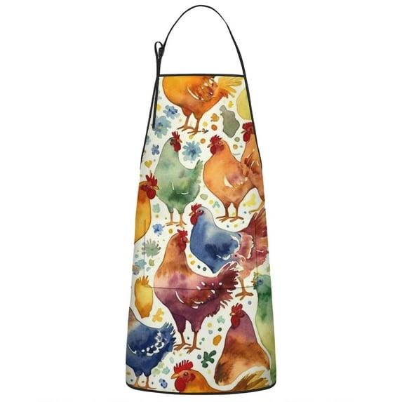 White Chicken Watercolor Chicken Pattern Apron-Garden Aprons for Women with Pockets-Cotton Linen Waterproof Kitchen Cooking Gardening Aprons Adjustable for Kitchen,Cooking,BBQ and Salon 33x27 Inch