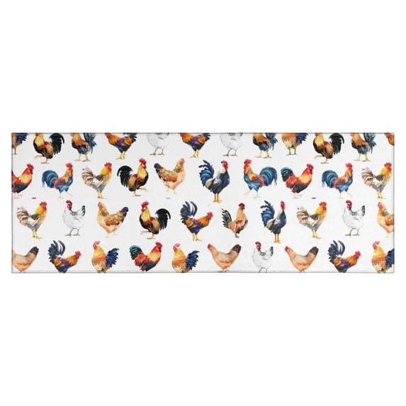 White Chicken Watercolor Pattern Kitchen Rug Mat,Kitchen Runner Rugs Non Skid Washable,Decorative Kitchen Floor Mats for Kitchen,Sink,Laundry,17"X47"