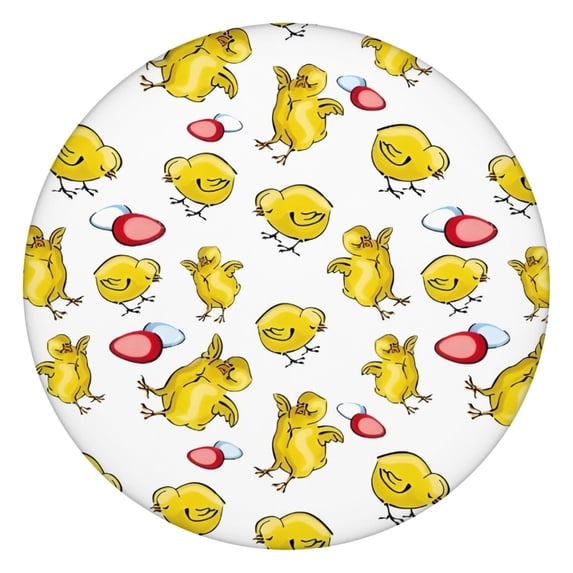 White Chicken Yellow Chick Pattern Round Fitted Tablecloth with Elastic Edge,Dining Table Cover Waterproof,Outdoor Round Tablecloth for Camping,Dining,Indoor and Outdoor