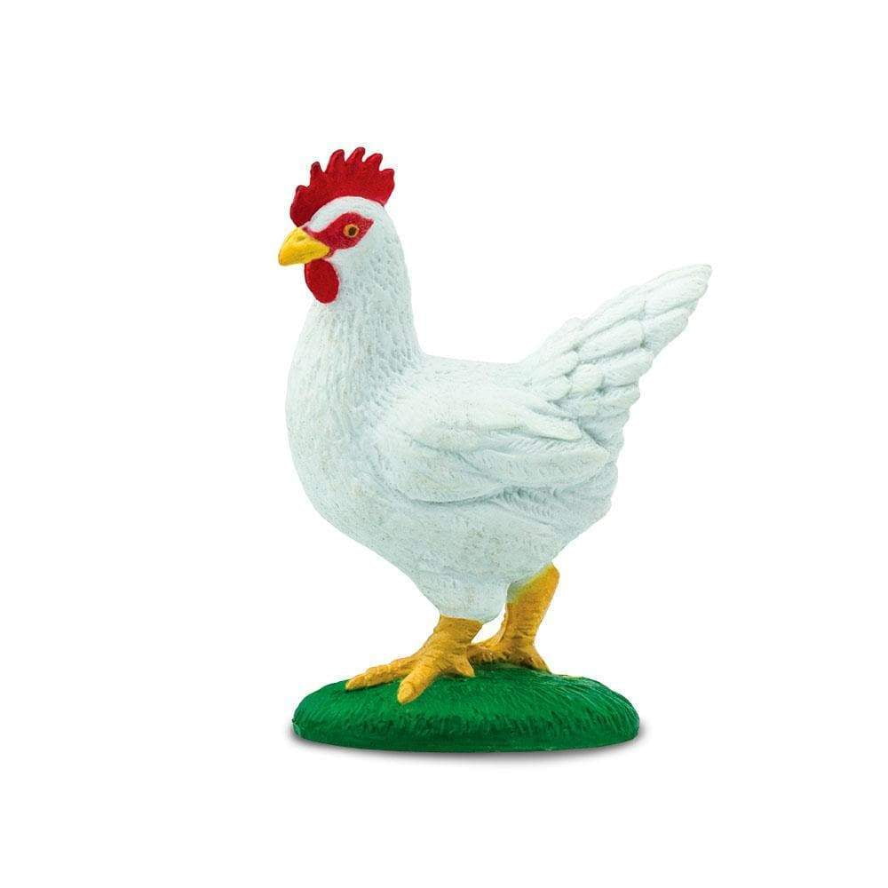 White Chicken Figurine with Red Comb on Green Base