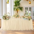 thumbnail image 1 of White Chiffon Table Skirt with Ruffles for Weddings and Parties – Reusable, Extra Long 48-Inch Elegant Table Decoration for Banquets and Birthdays, 1 of 6