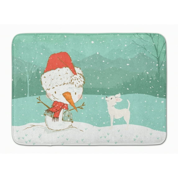 White Chihuahua Snowman Christmas Machine Washable Memory Foam Mat