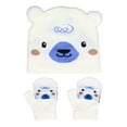 White Children Knitted Hat Gloves Set Winter Baby Cute Cartoon Animal