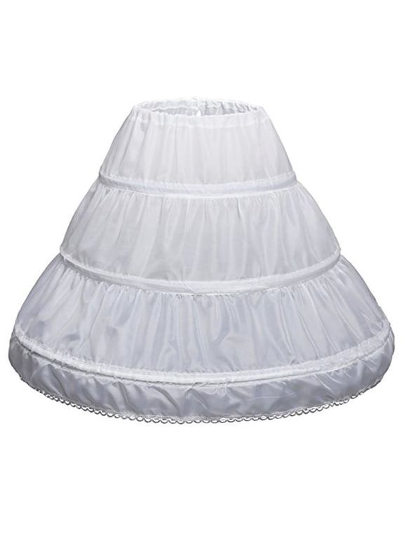 White Children Petticoat A-Line 3 Hoops One Layer Kids Crinoline Lace Trim Flowe