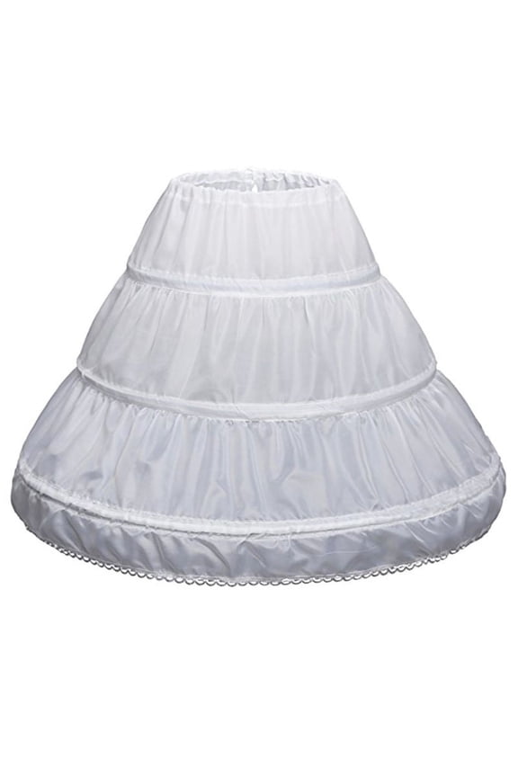 White Children Petticoat A-Line 3 Hoops One Layer Kids Crinoline Lace Trim Flowe