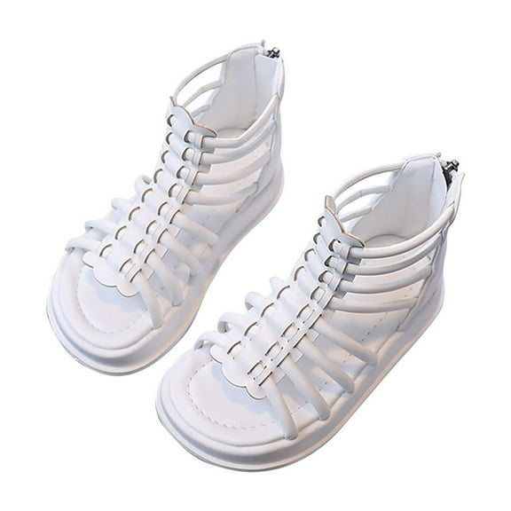 White Children'S Sandals With Non-Slip Bottom And Soft Sole, Perfect For Outdoor Activities And School, With Adjustable Straps And Breathable Material
