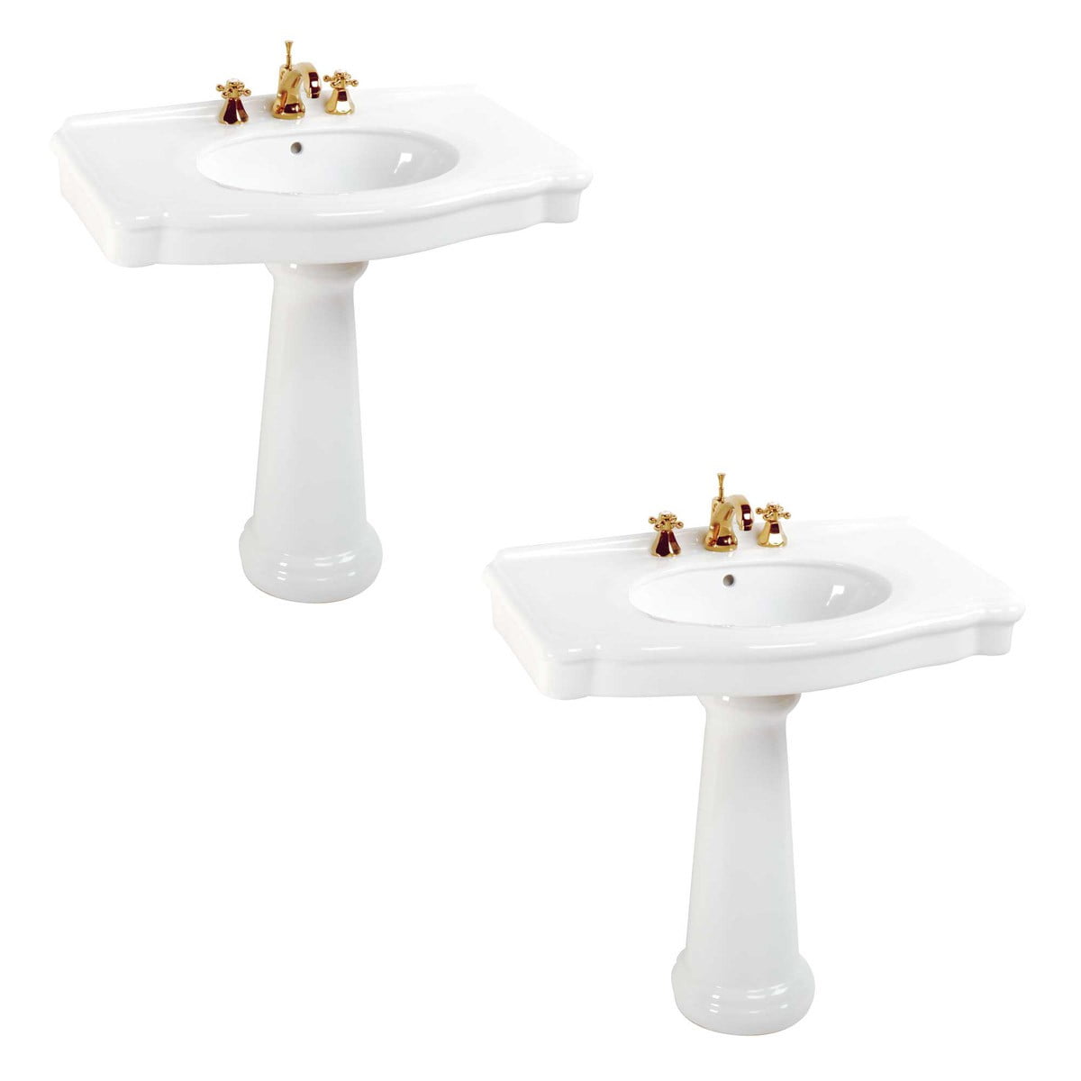 White China Wide Pedestal Sink Widespread Faucet Bathroom Sink Tap