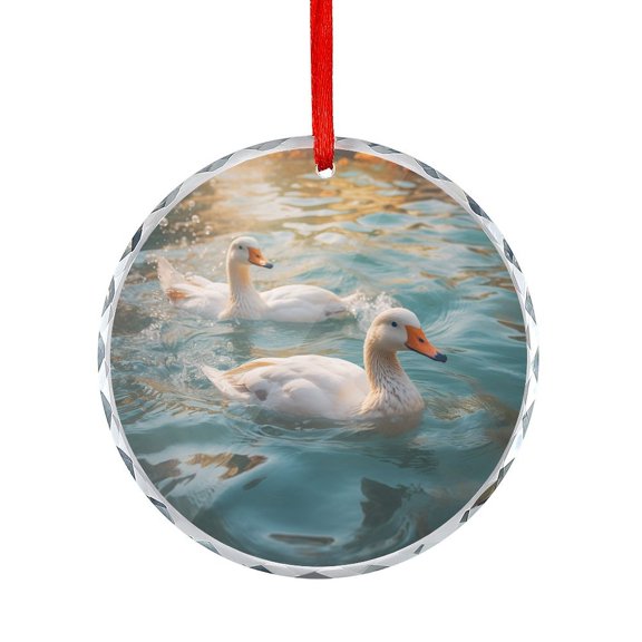 White Chinese Geese Swimming Ornament Ornaments for Teacher Coworker Boss Friend Mentors Funny Goose Round Shaped Glass Ornament