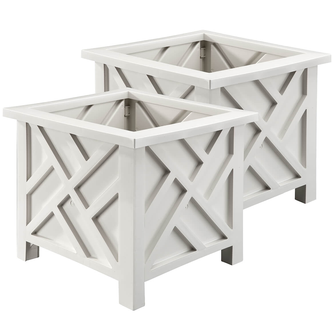 Charming Chippendale Rectangular White Polypropylene Planter Boxes, Set of 2