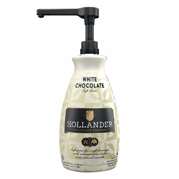 White Chocolate Cafe Sauce by Hollander Chocolate - 91oz Bottle with Pump, Rainforest Alliance Certified