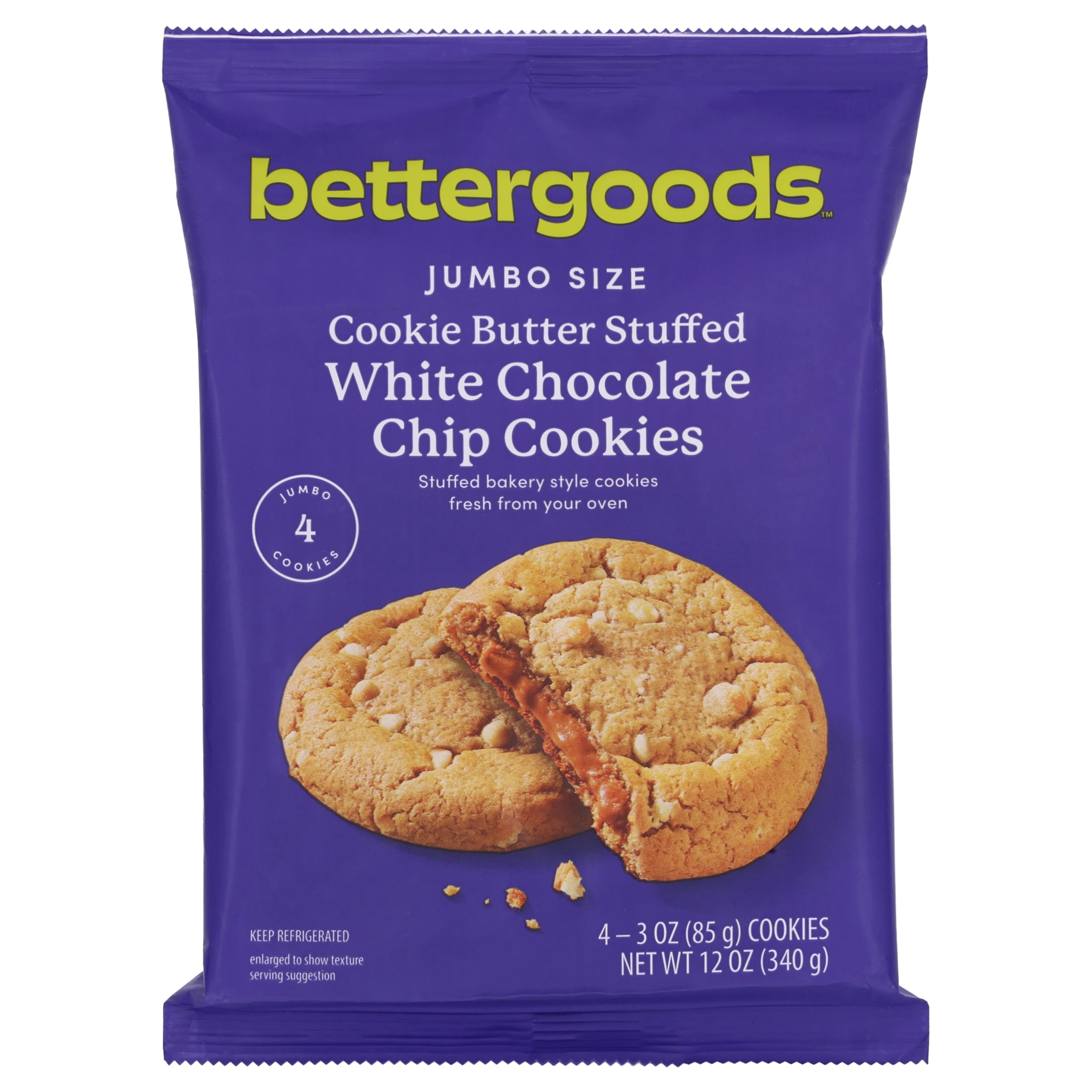 bettergoods Jumbo Cookie Butter-Stuffed White Chocolate Chip Cookie Dough, 3 oz, 4 Count